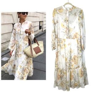 H&M Floral Midi Dress - White and Yellow